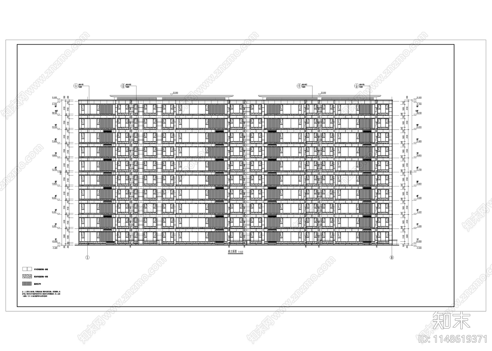 10层洋房住宅楼建筑cad施工图下载【ID:1148619371】