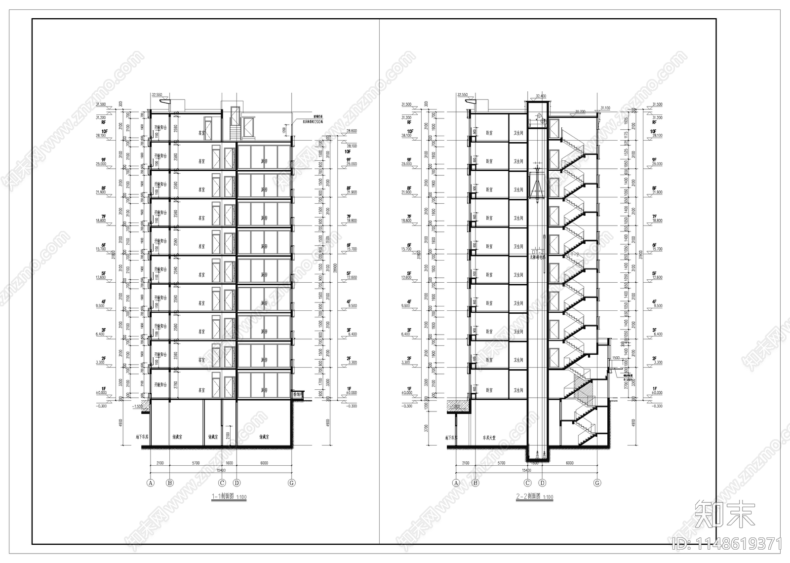 10层洋房住宅楼建筑cad施工图下载【ID:1148619371】