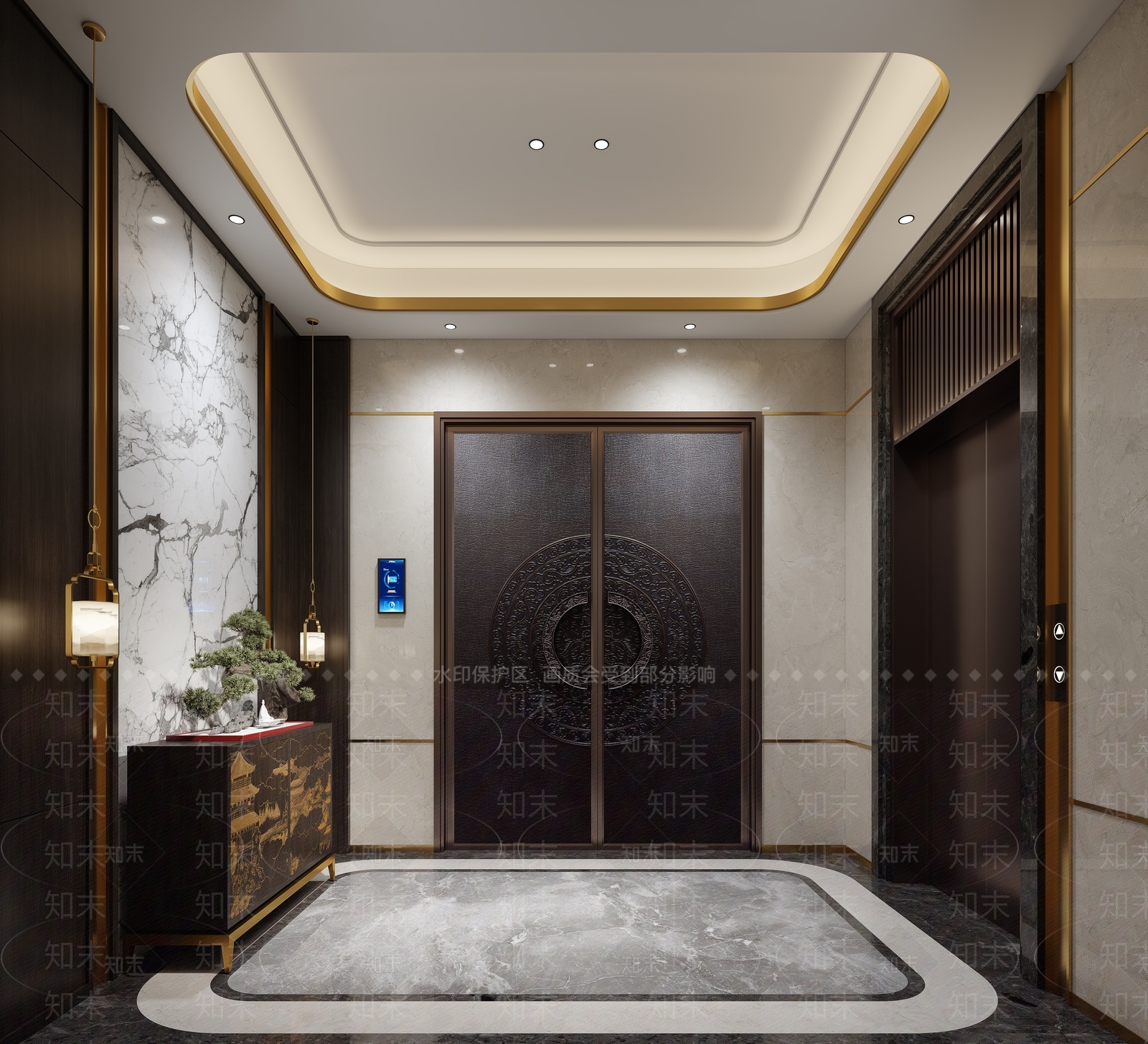 新中式电梯间3D模型下载【ID:1148619414】