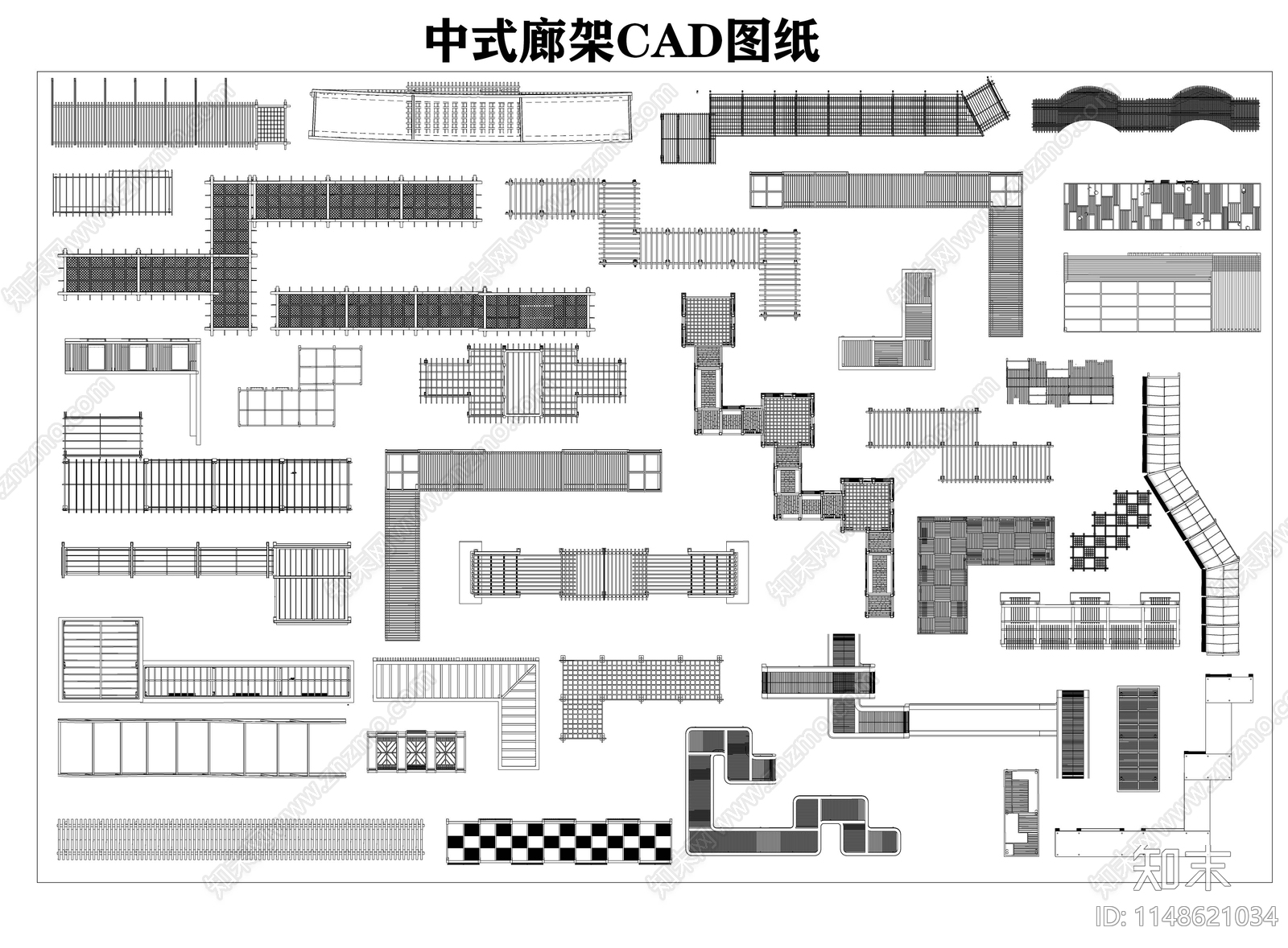 中式廊架cad施工图下载【ID:1148621034】