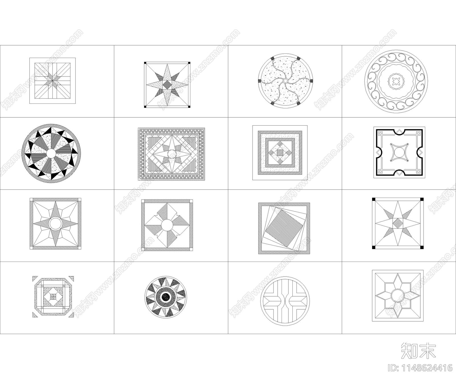 350款地面拼花图案cad施工图下载【ID:1148624416】