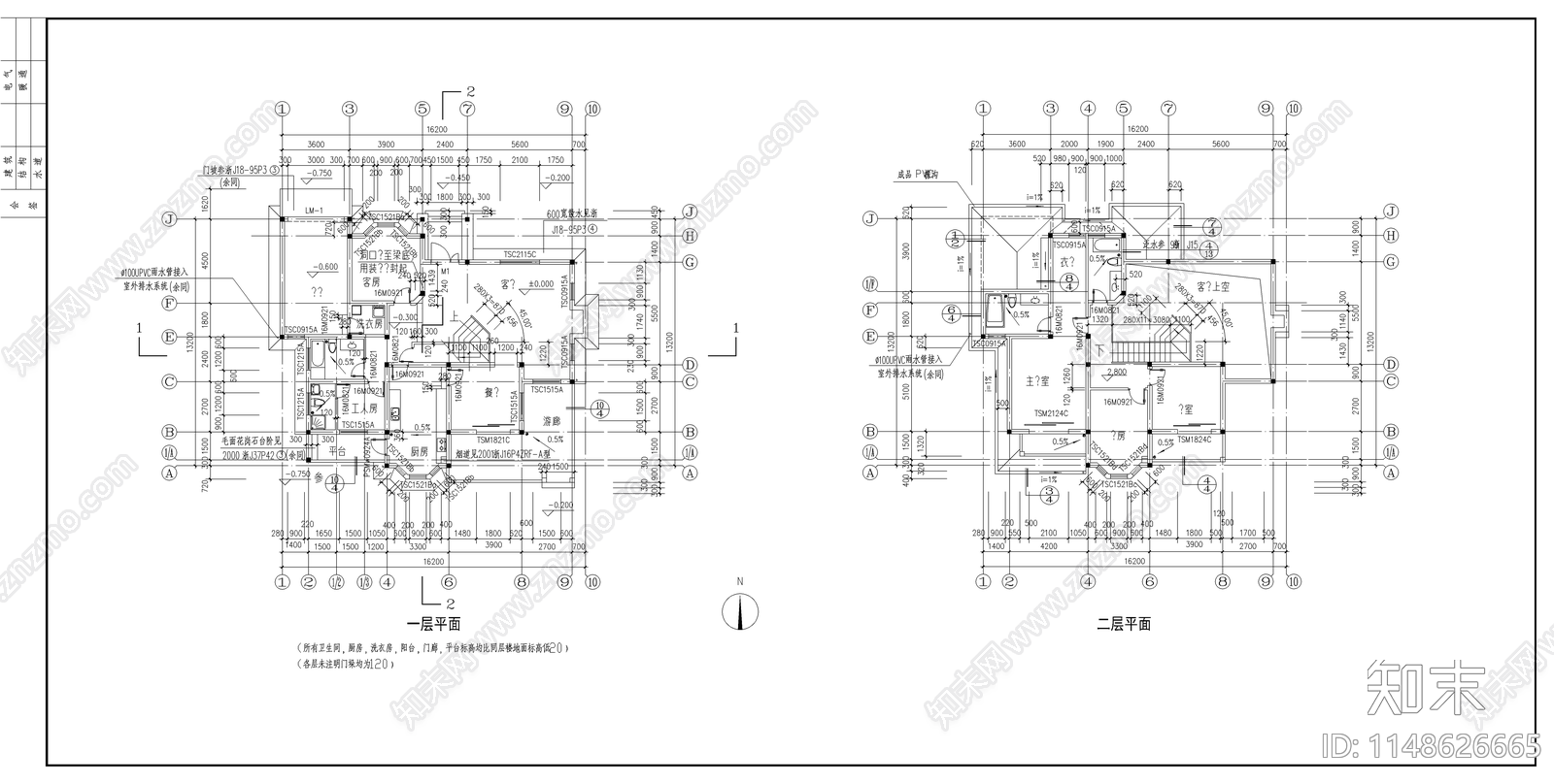 乡村度假别墅建筑cad施工图下载【ID:1148626665】