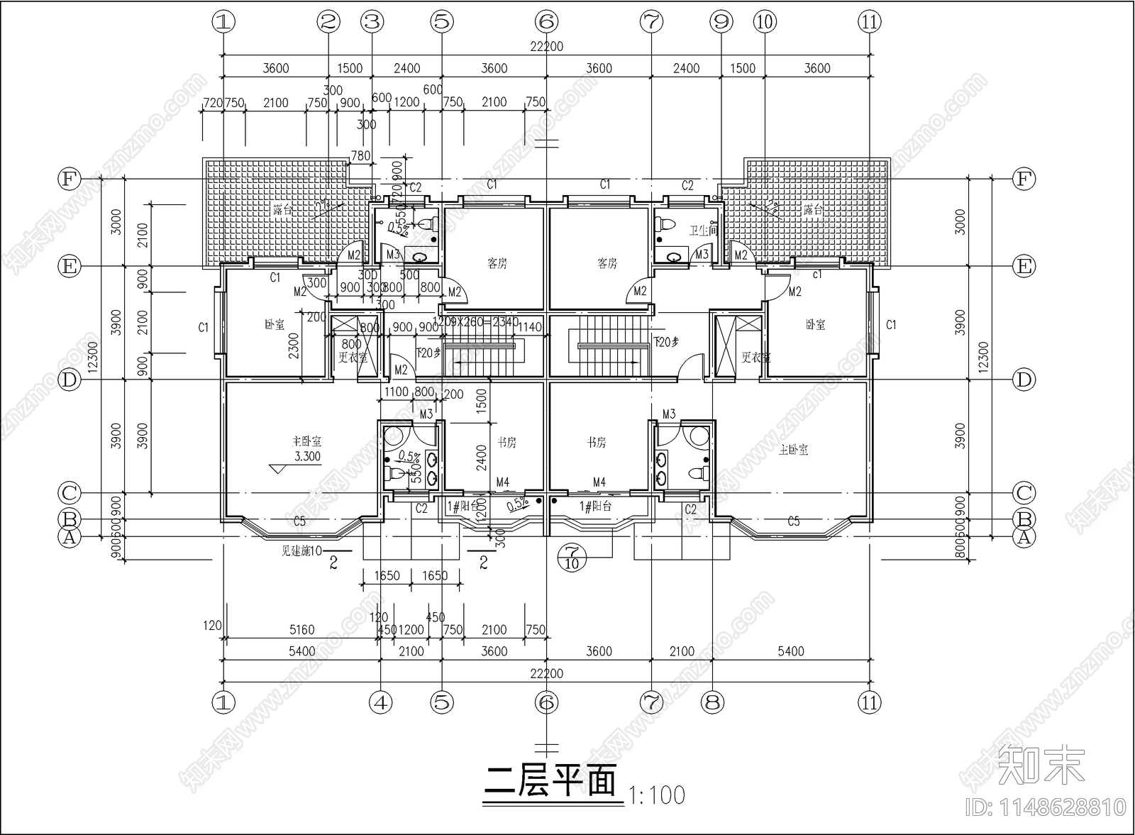 旅游度区乡村别墅楼建筑cad施工图下载【ID:1148628810】