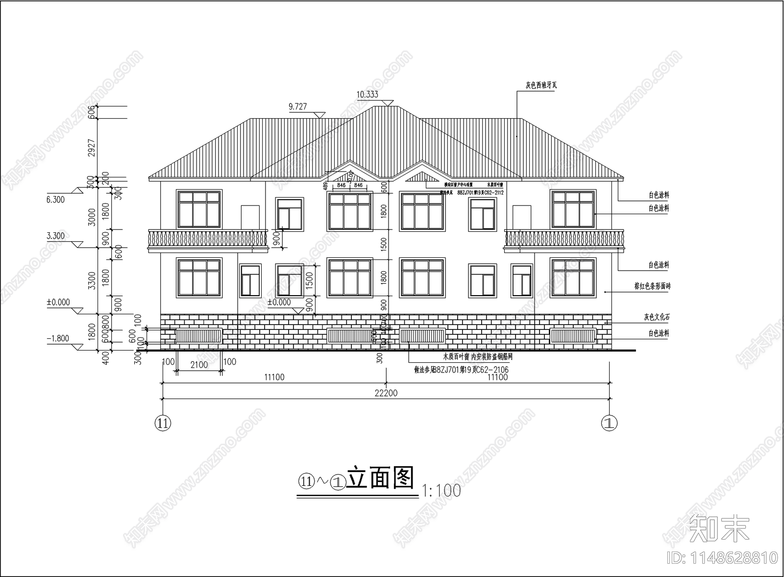 旅游度区乡村别墅楼建筑cad施工图下载【ID:1148628810】