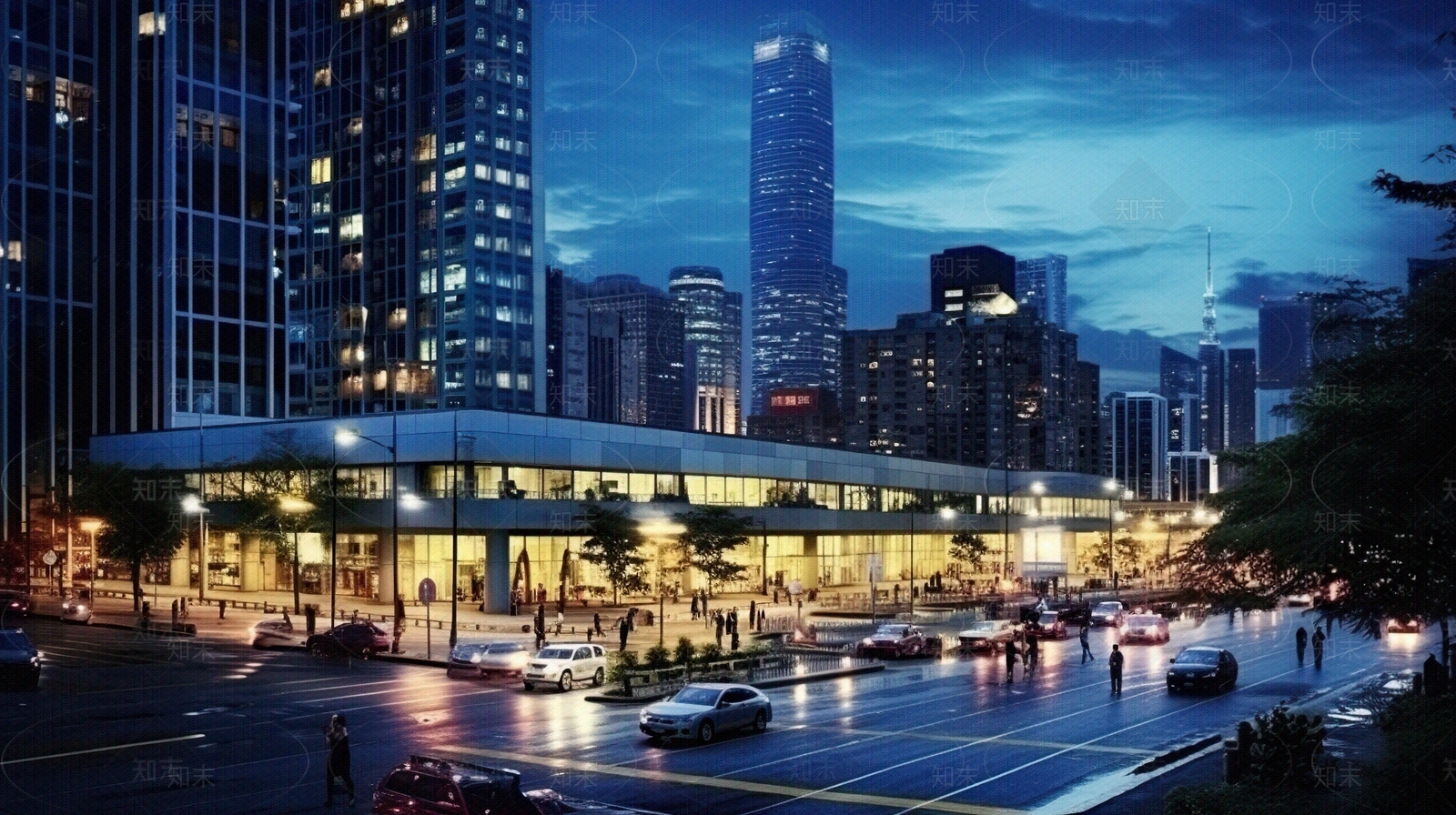 夜晚灯光街道城市外景贴图下载【ID:1148630203】