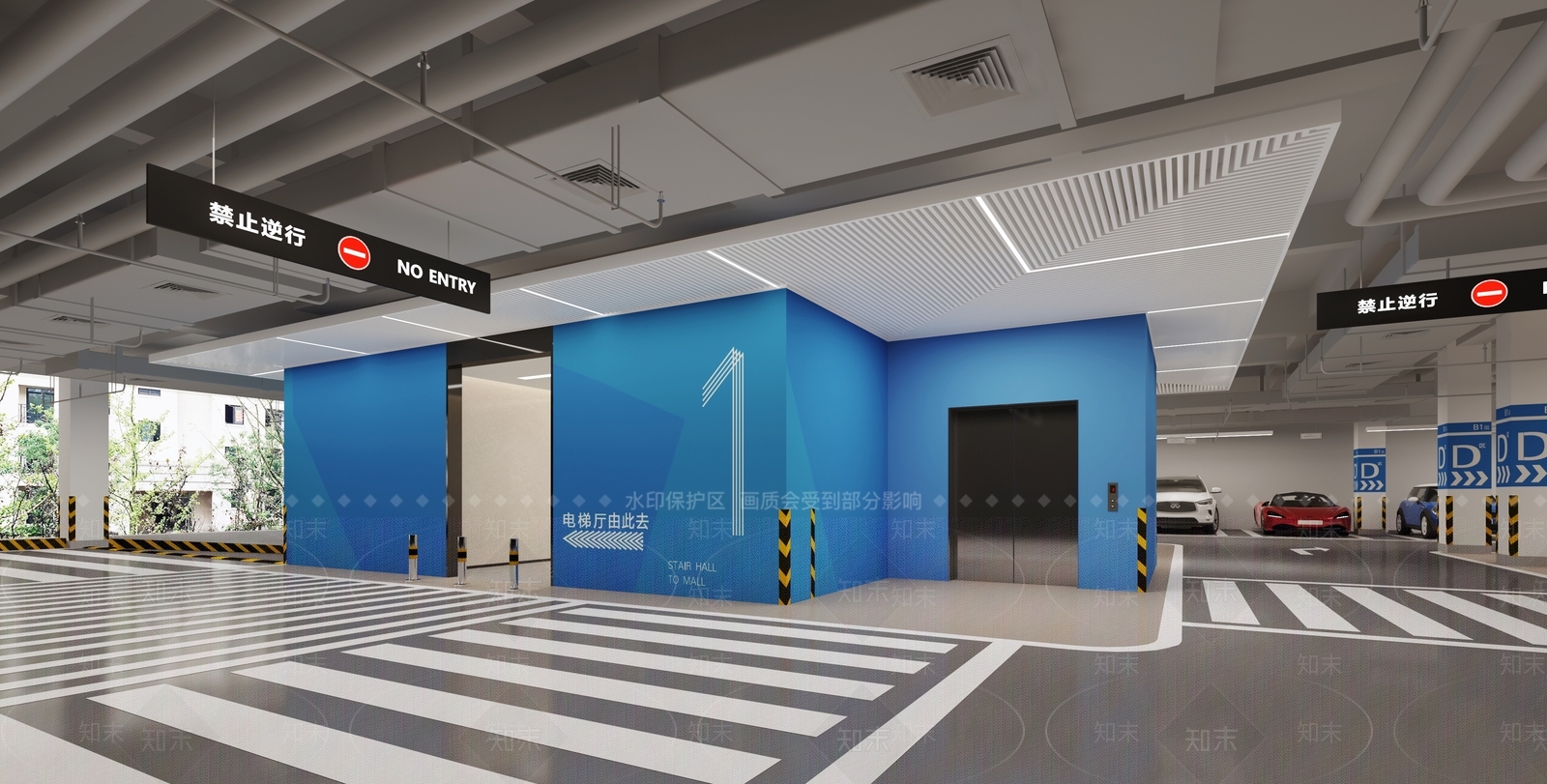 现代室内停车场3D模型下载【ID:1148631656】