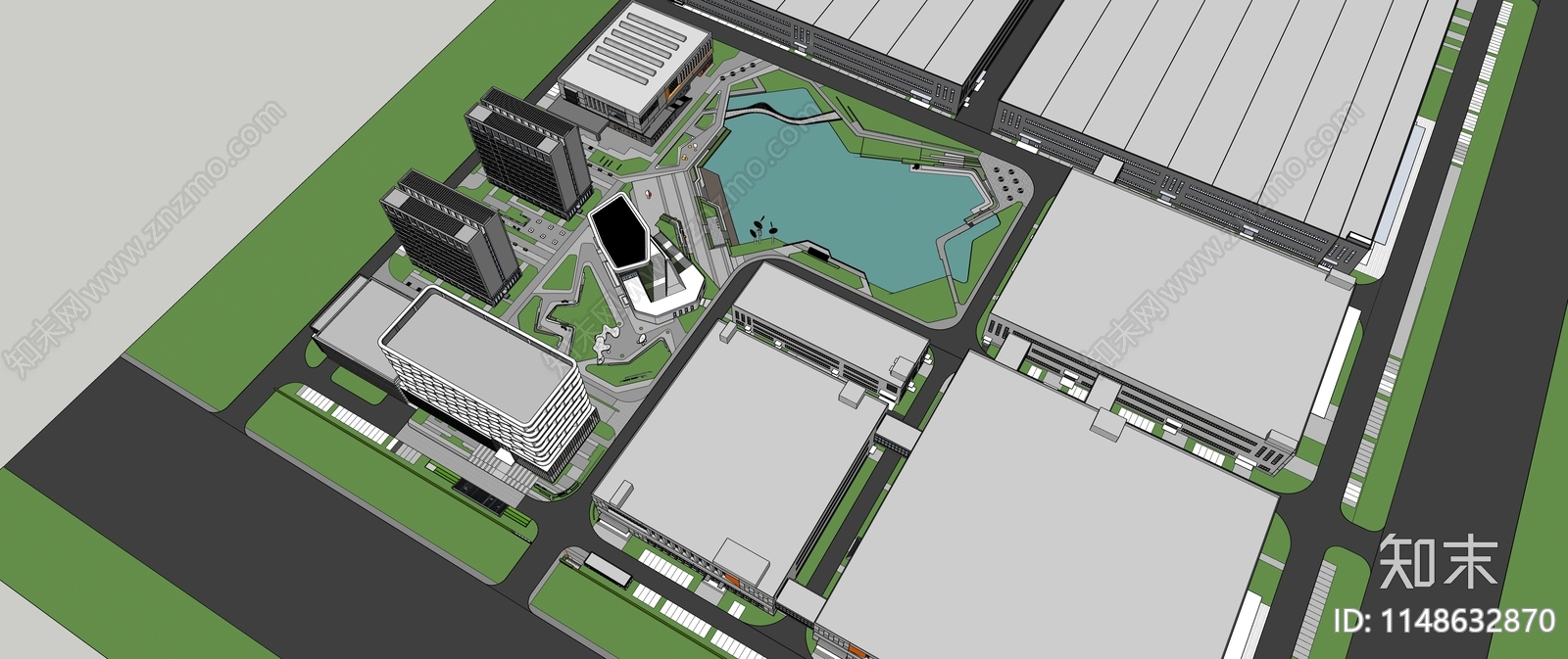 现代产业园景观SU模型下载【ID:1148632870】