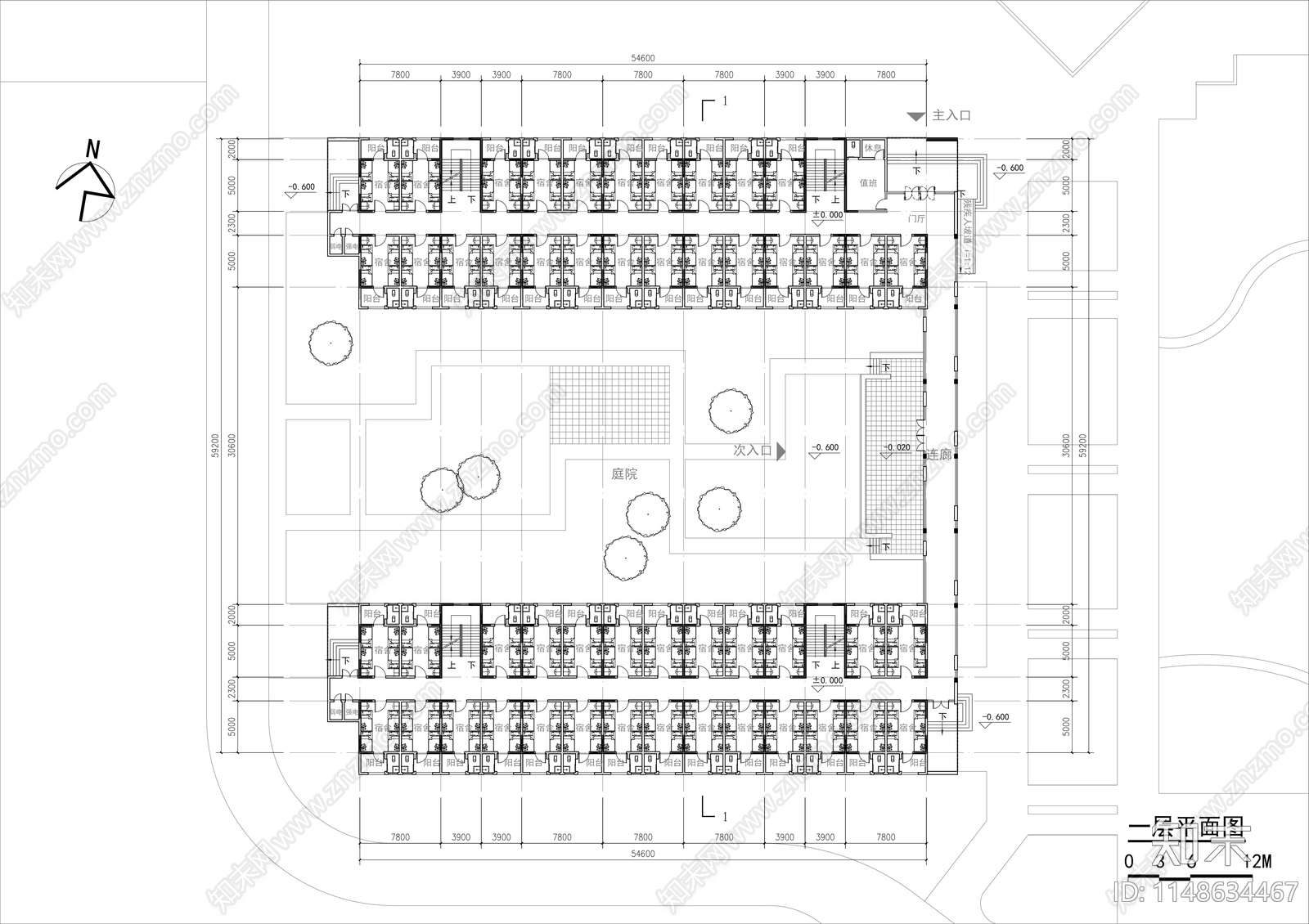 大学宿舍室内cad施工图下载【ID:1148634467】