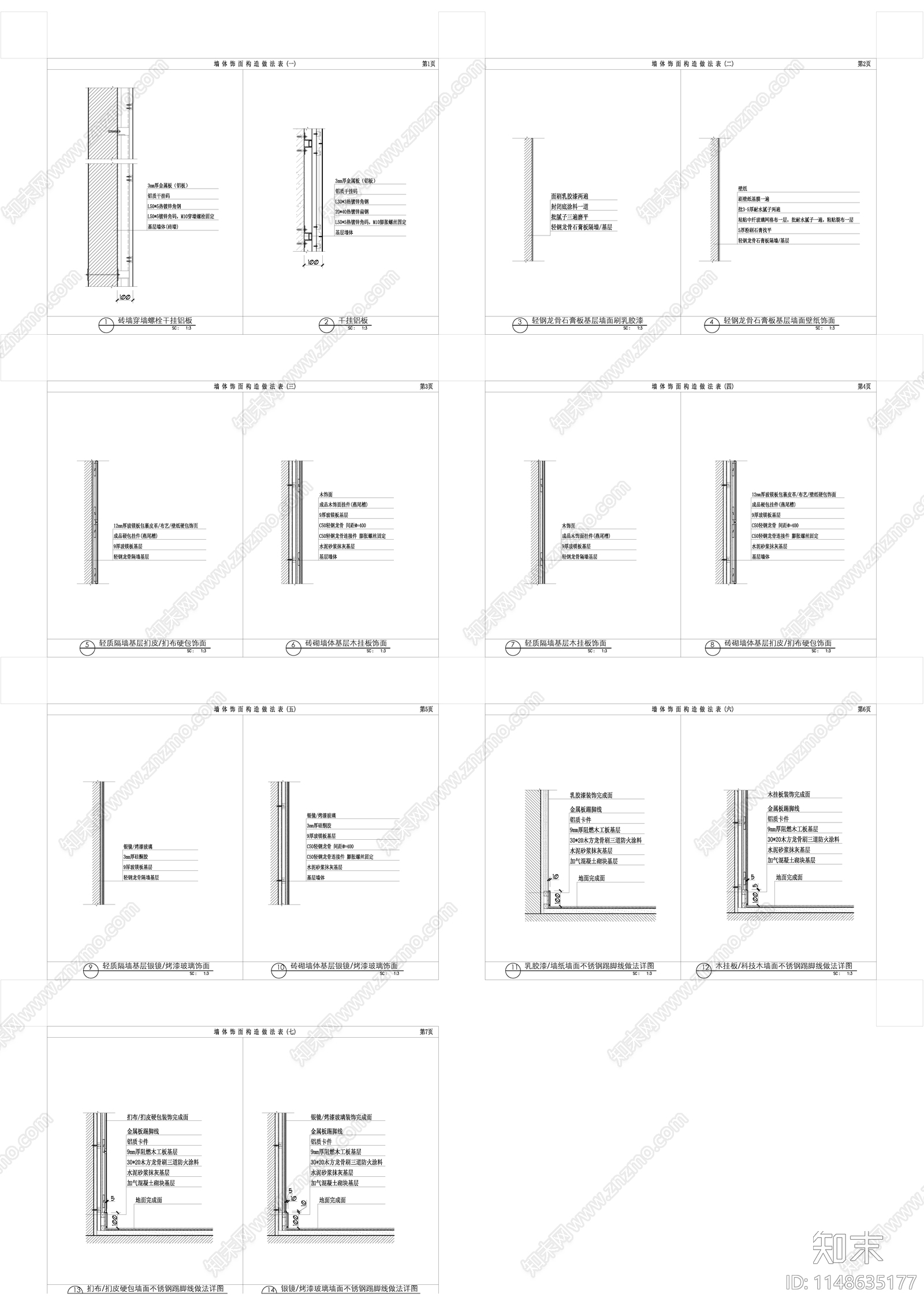 墙面装饰材料构造干挂铝板节点施工图下载【ID:1148635177】