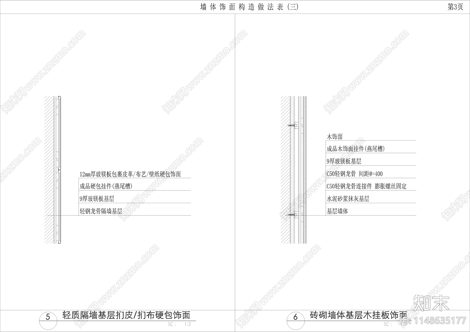 墙面装饰材料构造干挂铝板节点cad施工图下载【ID:1148635177】