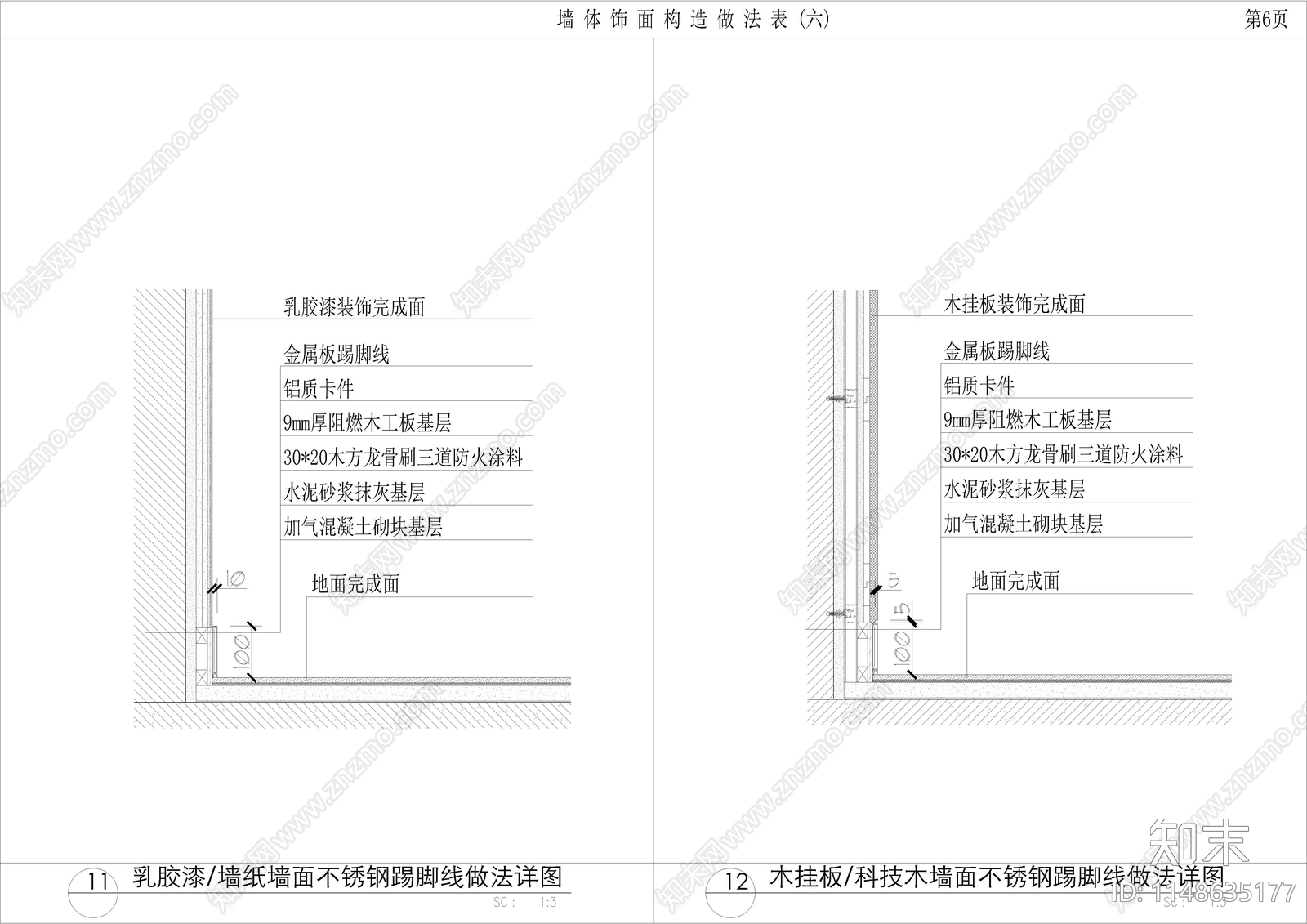 墙面装饰材料构造干挂铝板节点cad施工图下载【ID:1148635177】