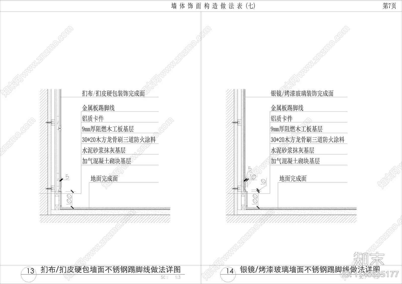 墙面装饰材料构造干挂铝板节点cad施工图下载【ID:1148635177】