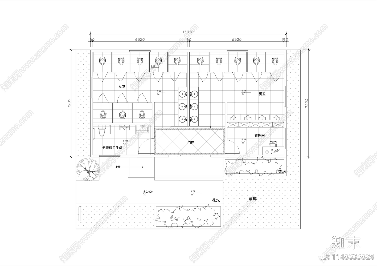 95㎡公共卫生间平面图施工图下载【ID:1148635824】