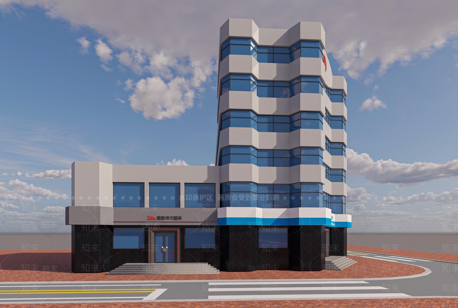 现代银行外观3D模型下载【ID:1148637041】