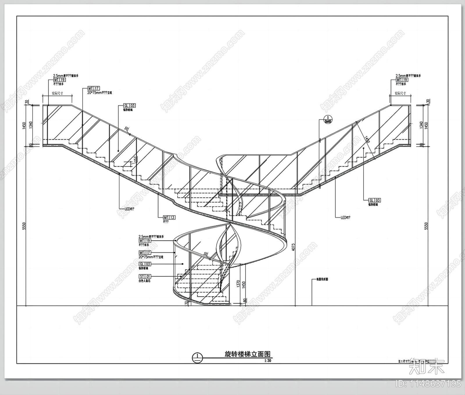 各类楼梯旋转楼梯悬浮楼梯节点cad施工图下载【ID:1148637195】