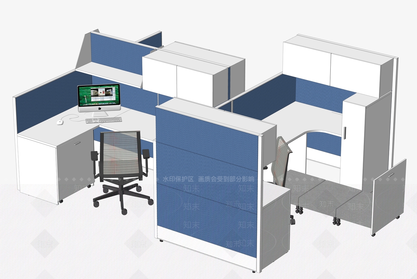 现代办公桌椅组合SU模型下载【ID:1148636656】