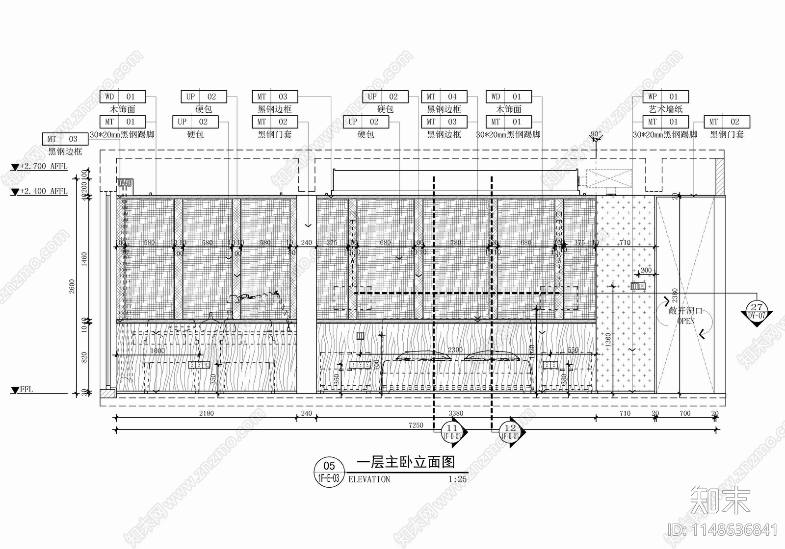 床头背景墙硬包木饰面剖面节点施工图下载【ID:1148636841】