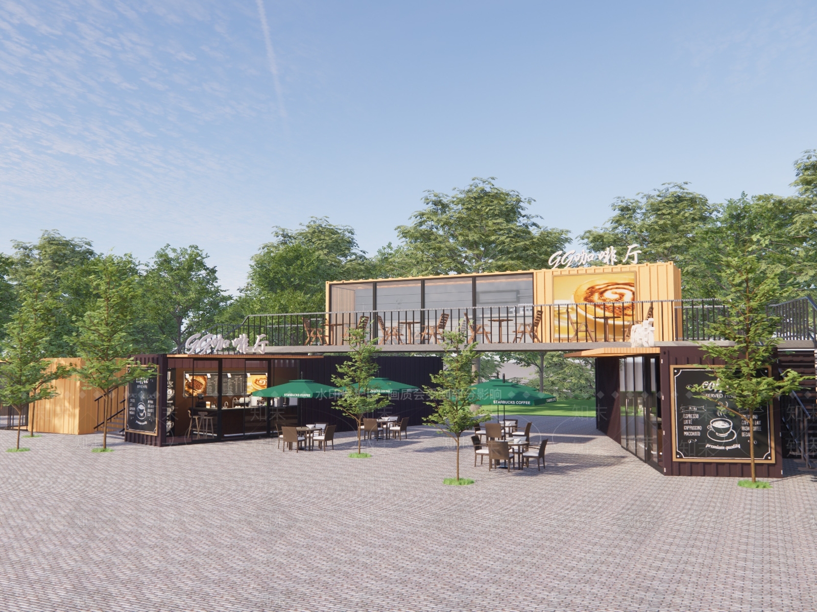 现代集装箱餐饮建筑SU模型下载【ID:1148638732】