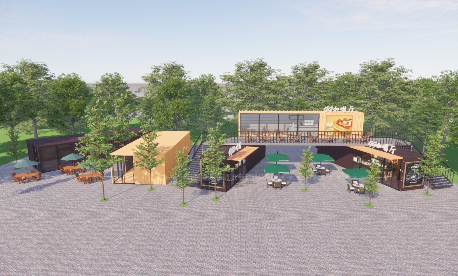 现代集装箱餐饮建筑SU模型下载【ID:1148638732】