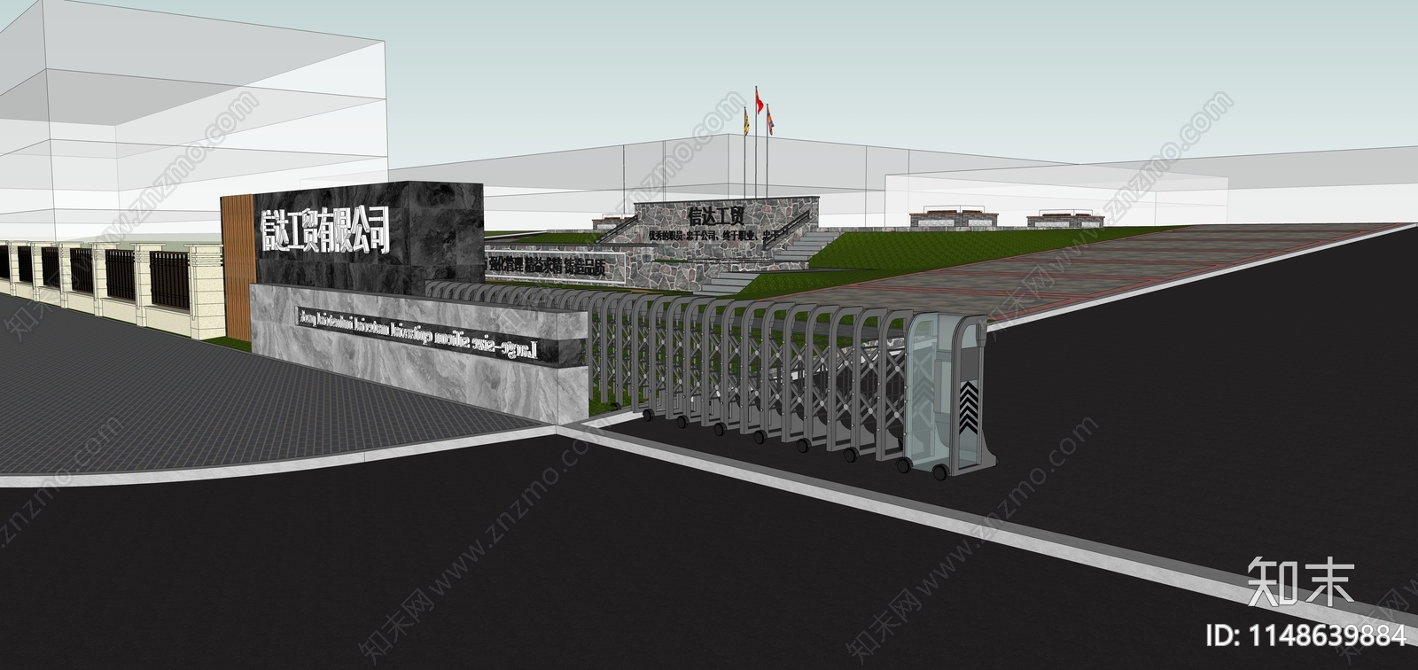 现代厂区入口景观SU模型下载【ID:1148639884】
