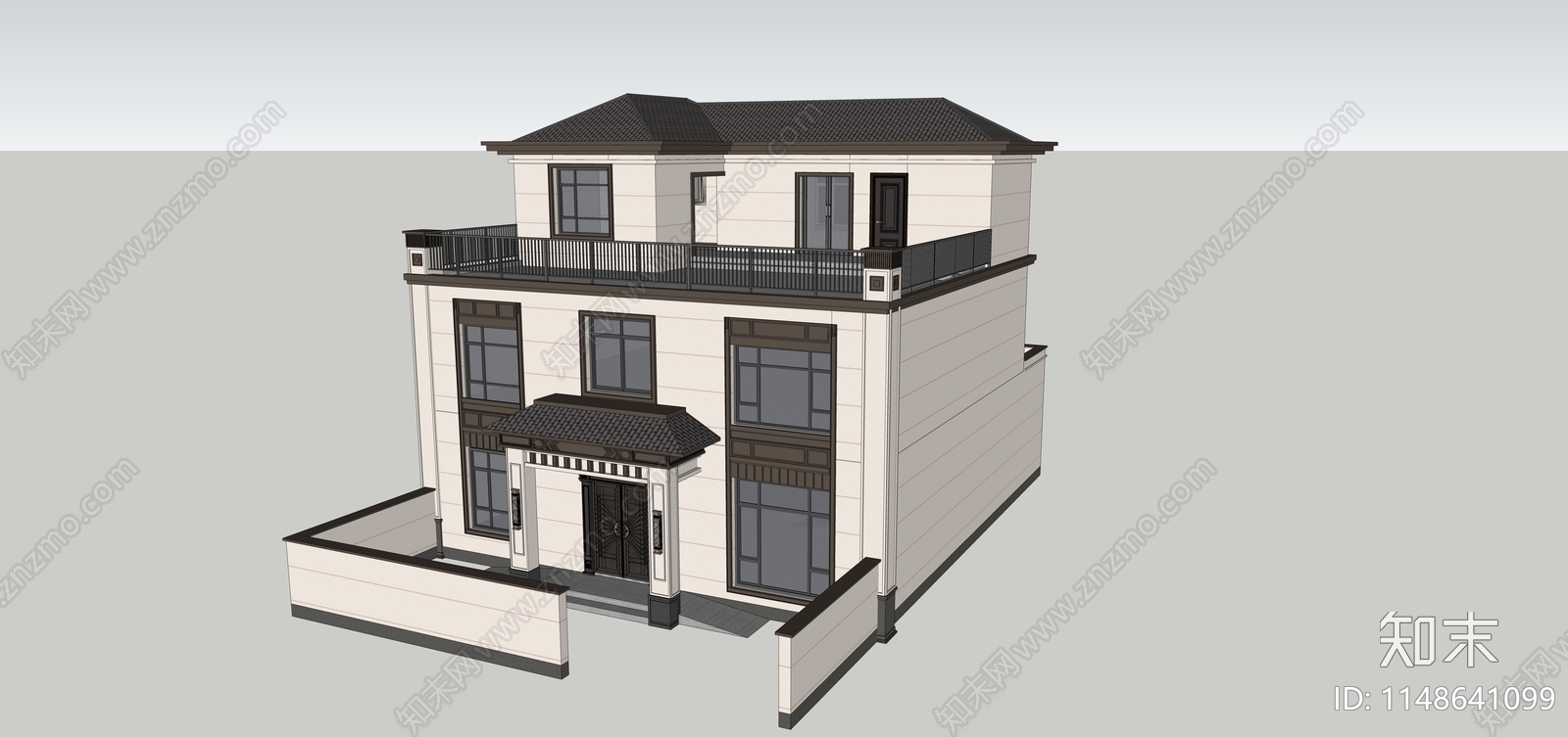 新中式别墅SU模型下载【ID:1148641099】
