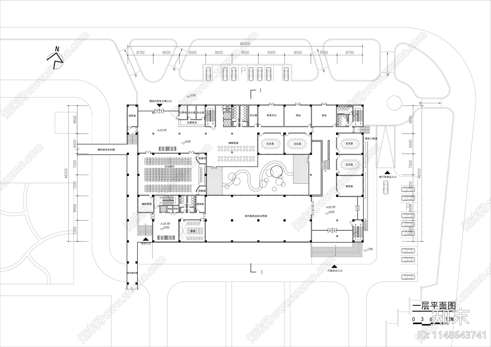 职业学校服务中心综合楼室内cad施工图下载【ID:1148643741】