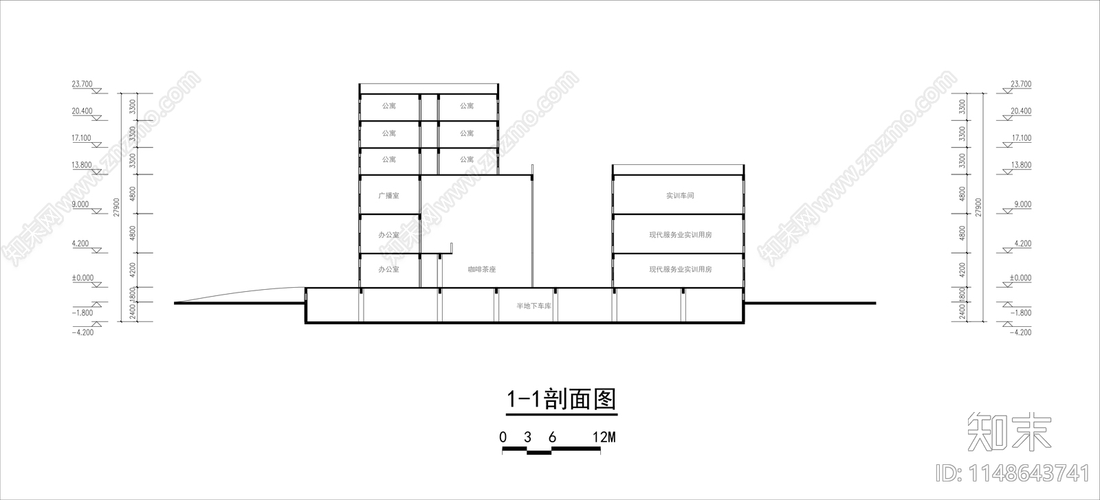 职业学校服务中心综合楼室内cad施工图下载【ID:1148643741】