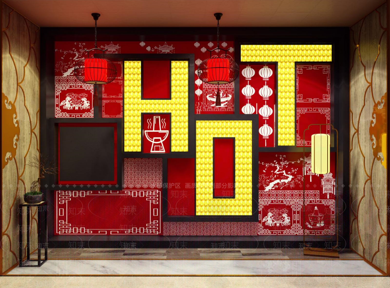 中式国潮火锅店橱窗SU模型下载【ID:1148647582】