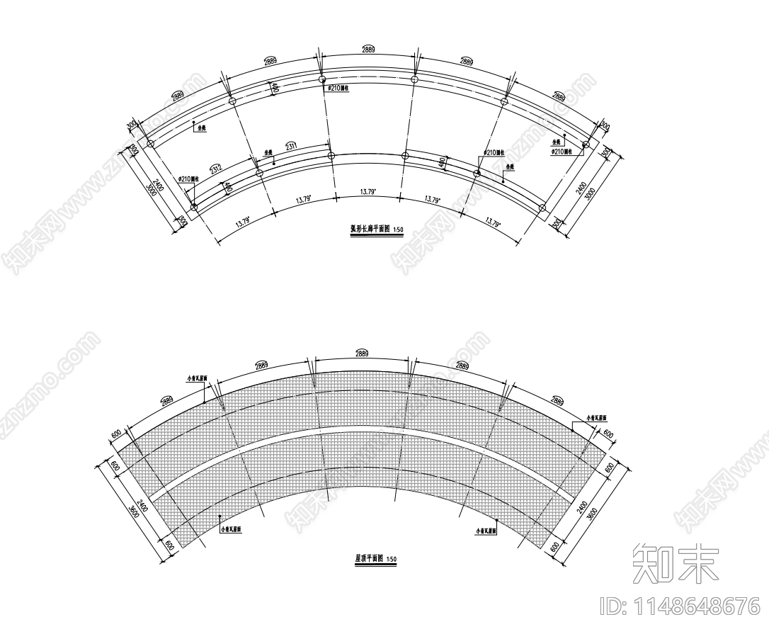 弧形长廊节点cad施工图下载【ID:1148648676】