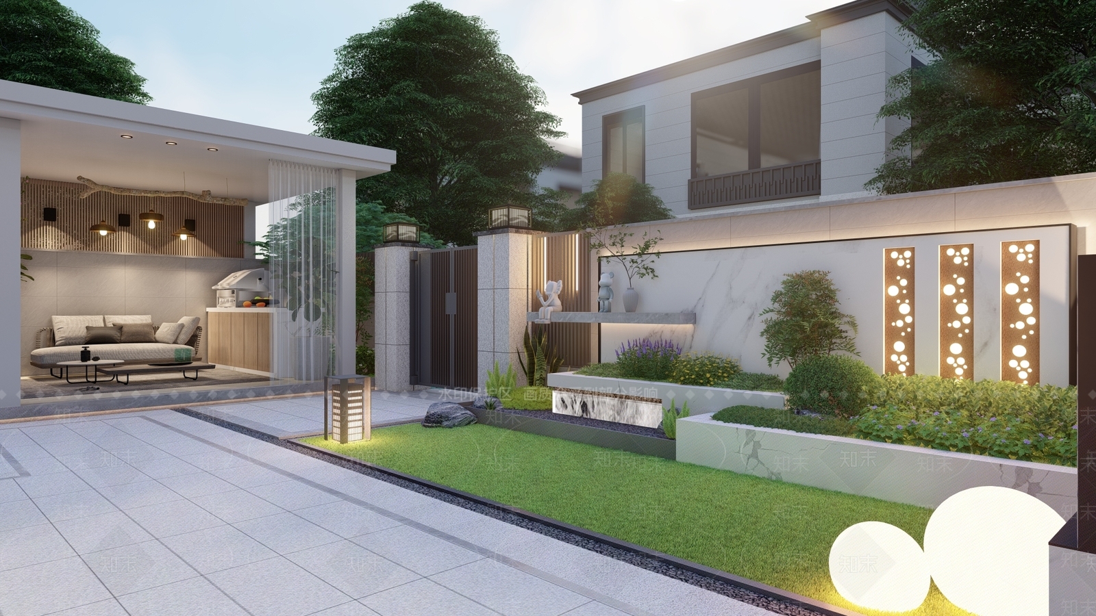 现代庭院花园景观SU模型下载【ID:1148648677】