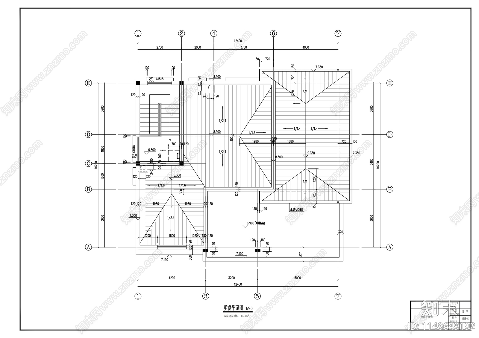 二层简约平顶别墅建筑cad施工图下载【ID:1148649192】