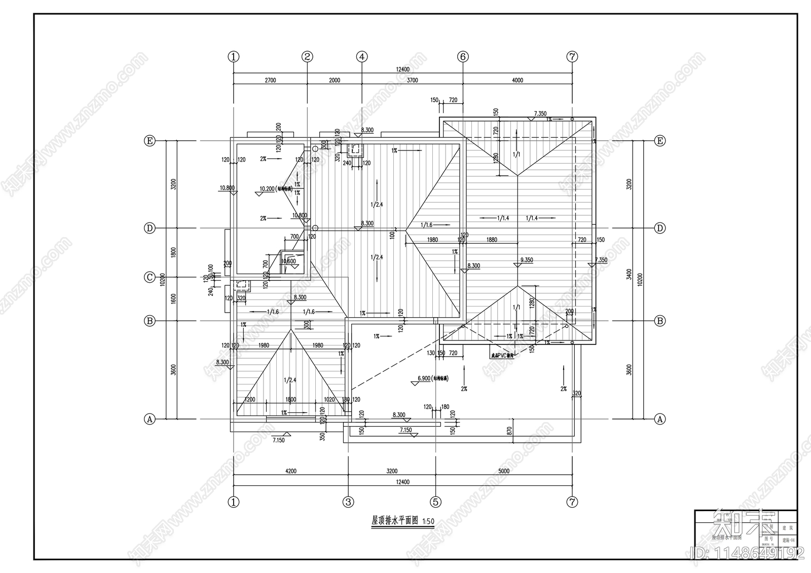 二层简约平顶别墅建筑cad施工图下载【ID:1148649192】