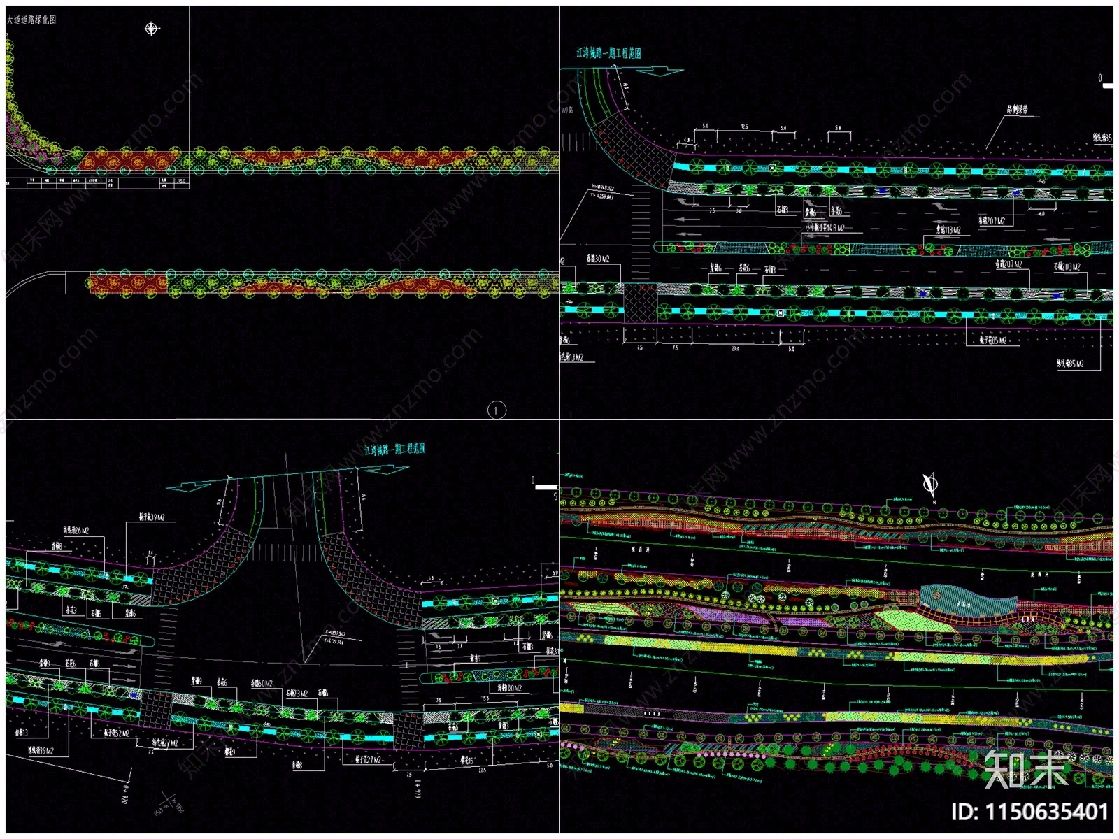 150套市政道路绿化景观cad施工图下载【ID:1150635401】