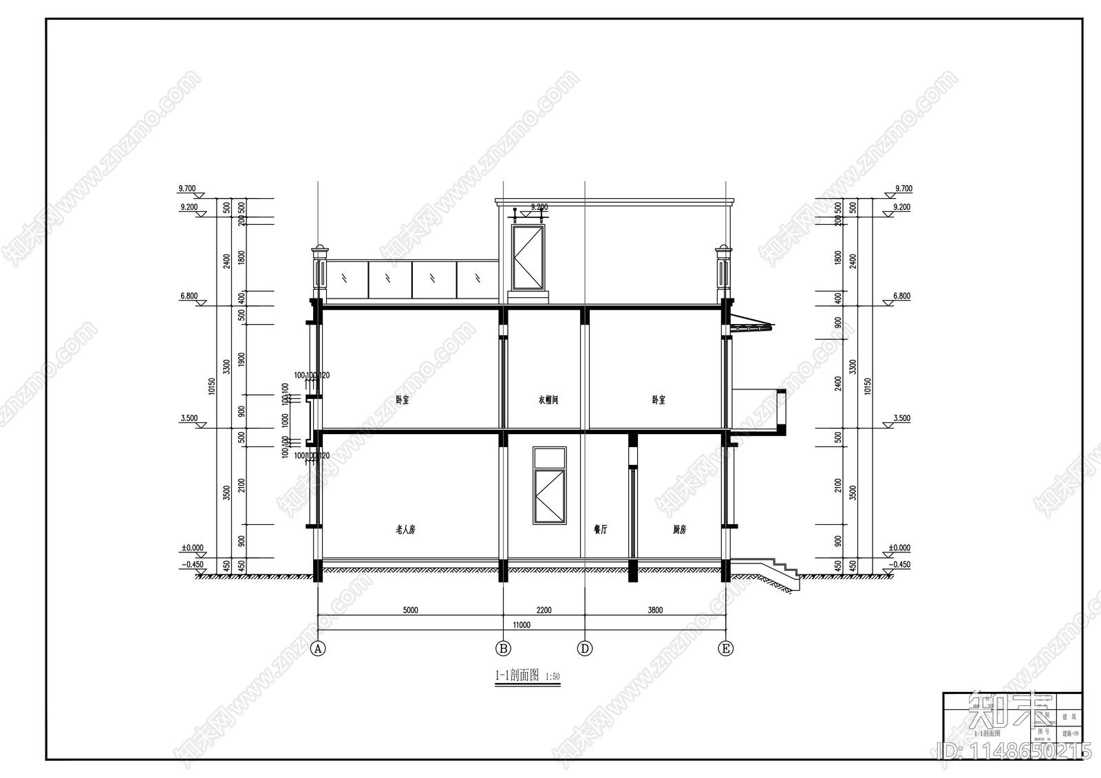 二层现代平顶乡村别墅建筑cad施工图下载【ID:1148650215】