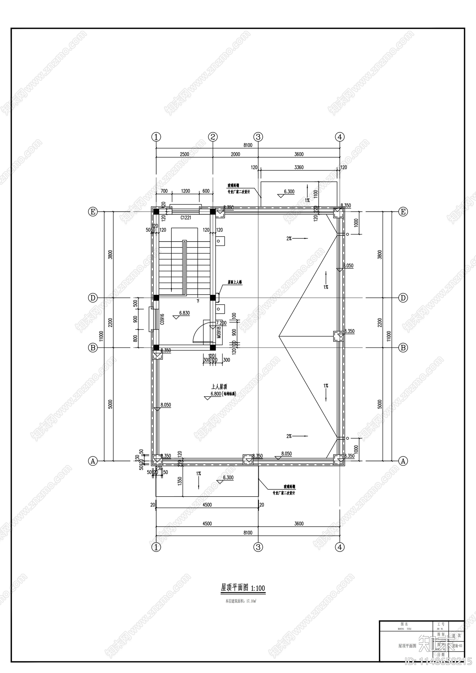 二层现代平顶乡村别墅建筑cad施工图下载【ID:1148650215】