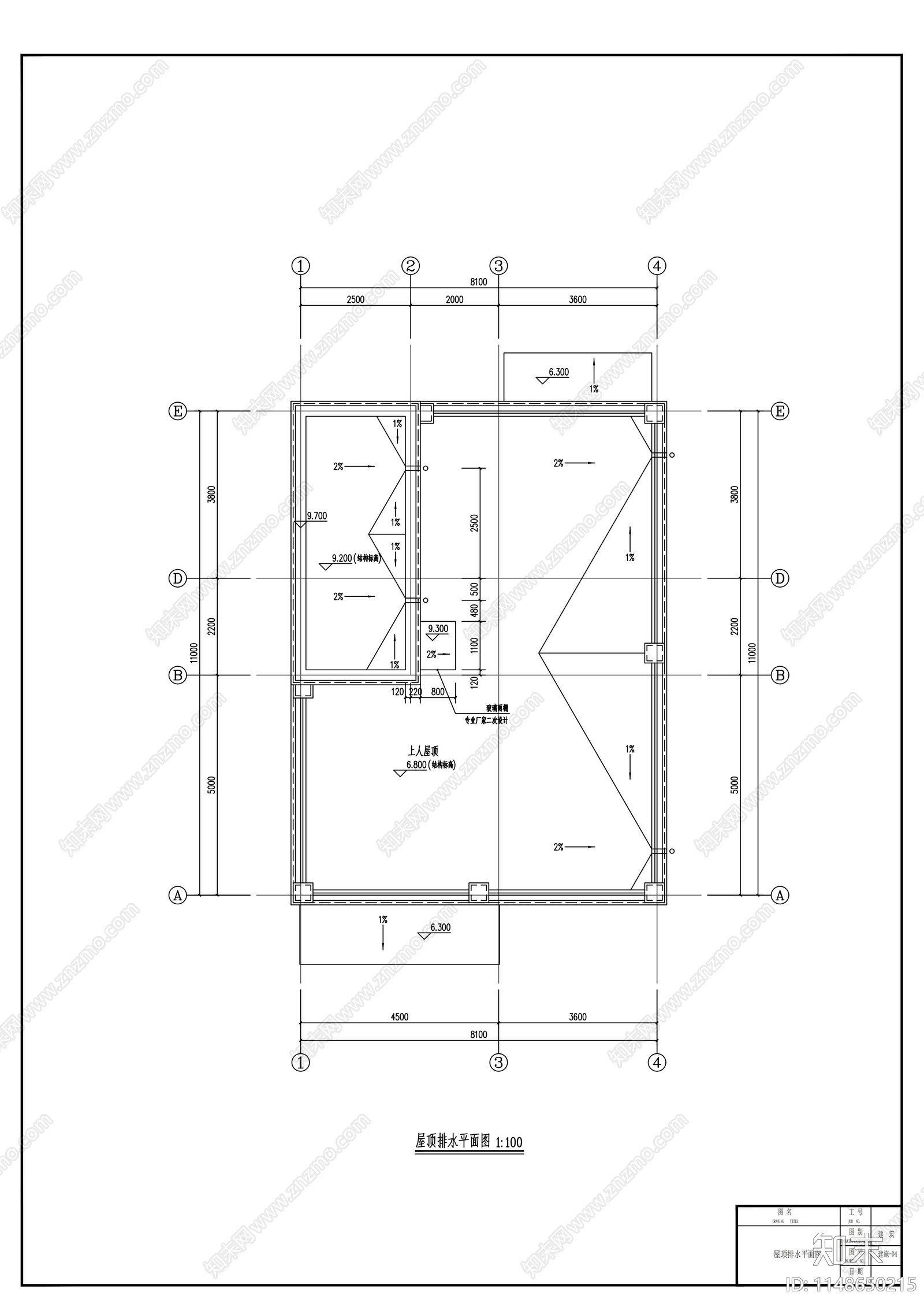 二层现代平顶乡村别墅建筑cad施工图下载【ID:1148650215】