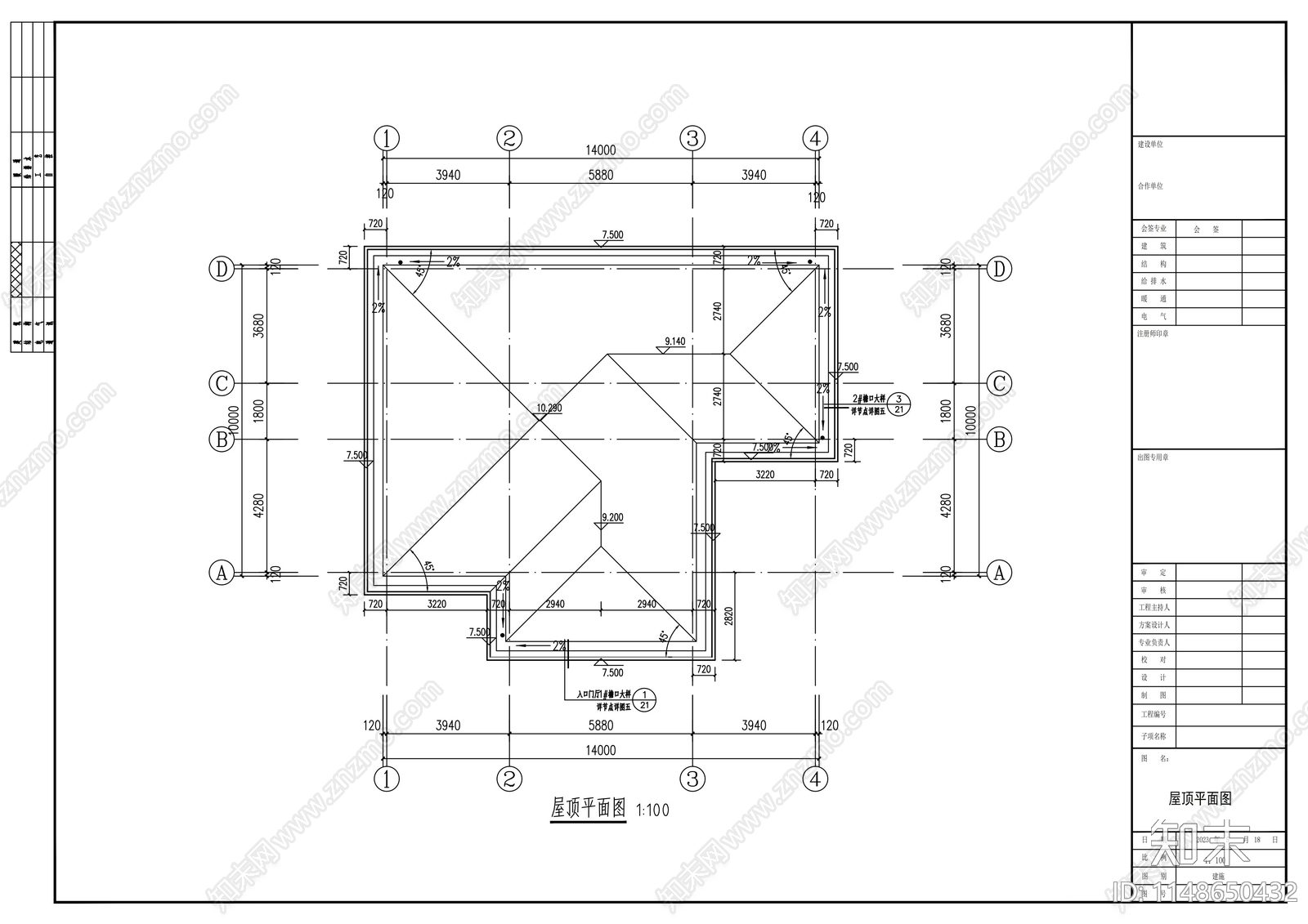 欧式二层独栋别墅建筑cad施工图下载【ID:1148650432】