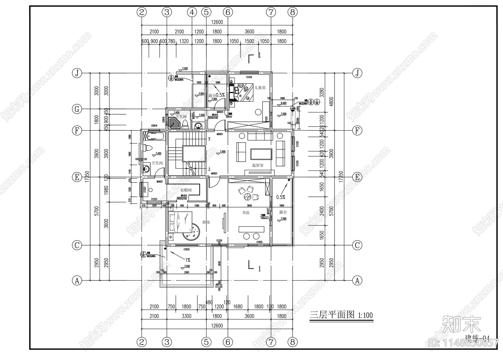 自建房别墅建筑cad施工图下载【ID:1148650657】