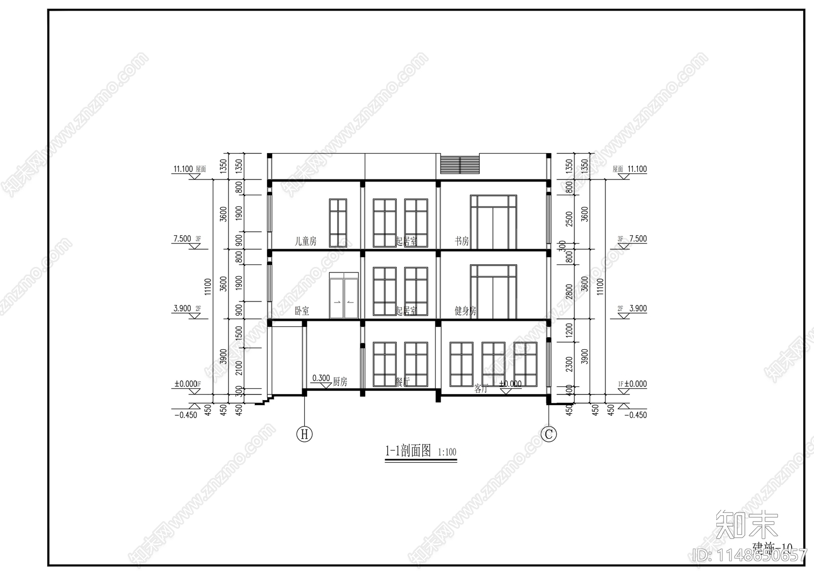 自建房别墅建筑cad施工图下载【ID:1148650657】