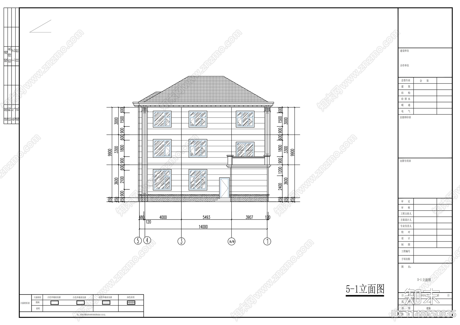 欧式三层别墅建筑cad施工图下载【ID:1148650835】