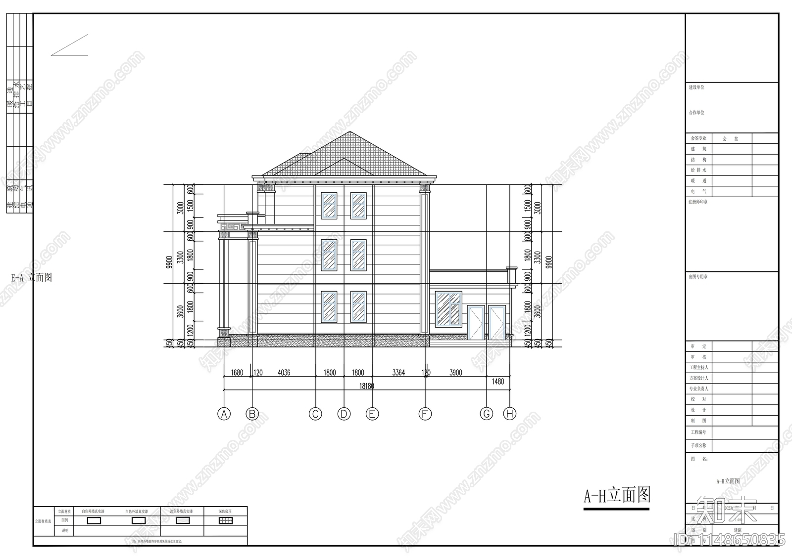 欧式三层别墅建筑cad施工图下载【ID:1148650835】