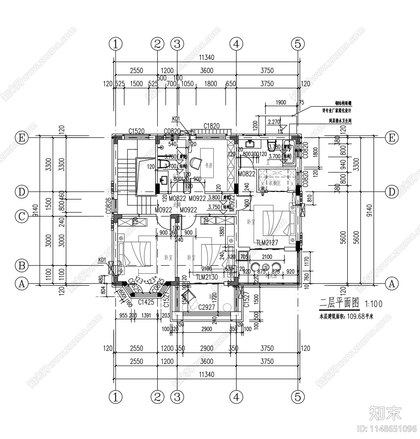 自建房别墅建筑cad施工图下载【ID:1148651096】