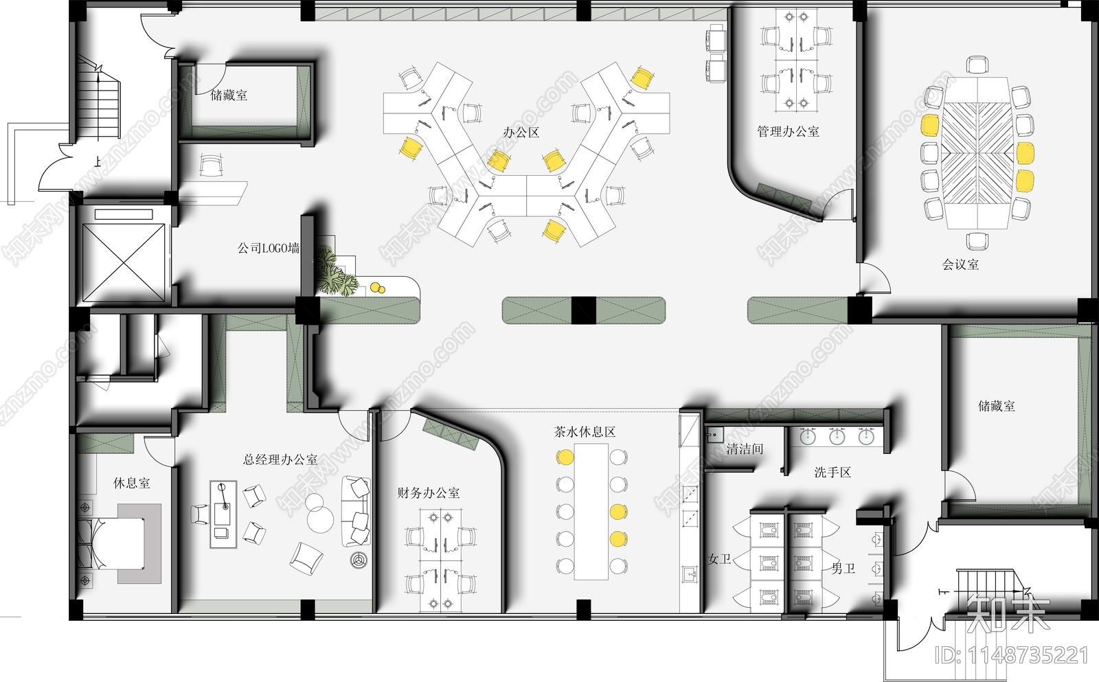 海棠小微创业园办公室室内平面图施工图下载【ID:1148735221】