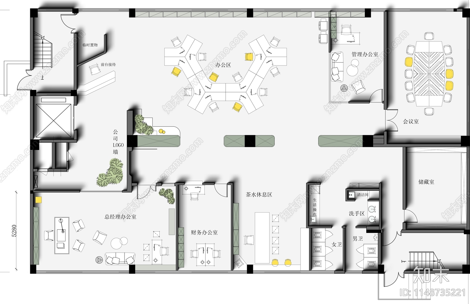 海棠小微创业园办公室室内平面图施工图下载【ID:1148735221】