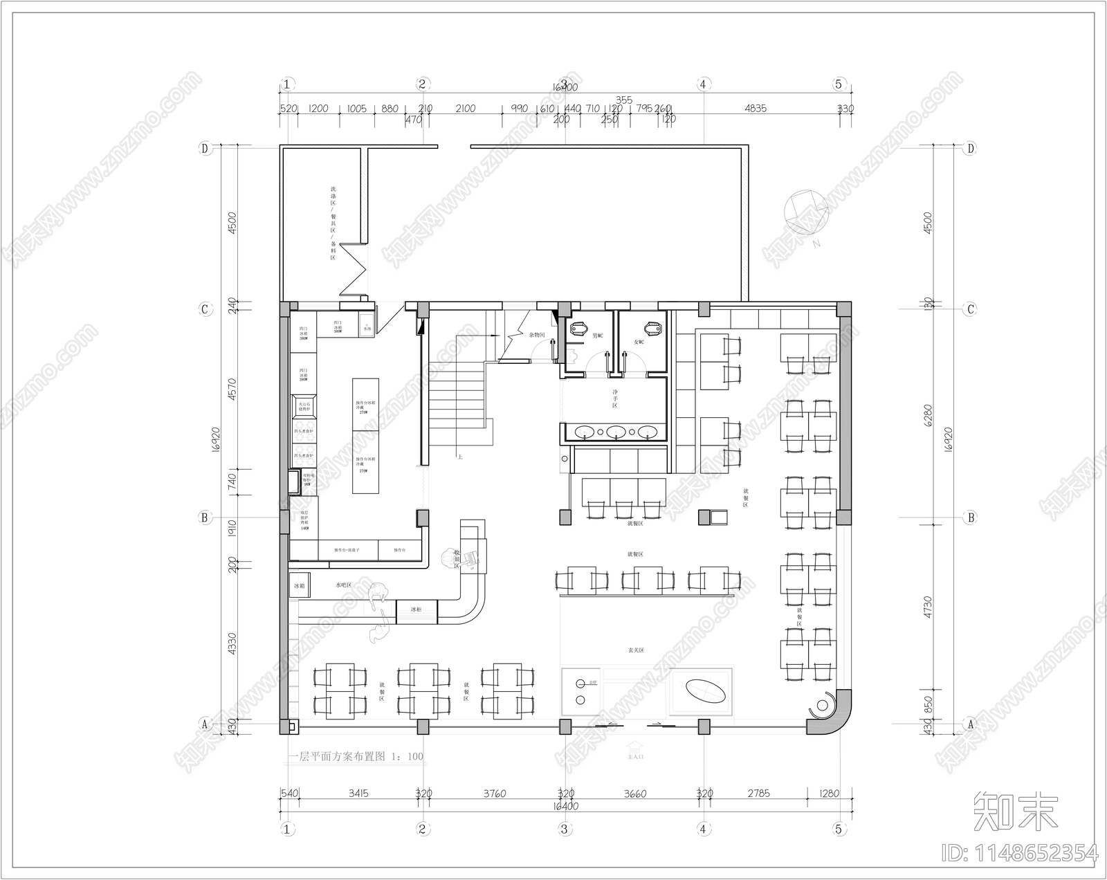 西餐厅室内cad施工图下载【ID:1148652354】