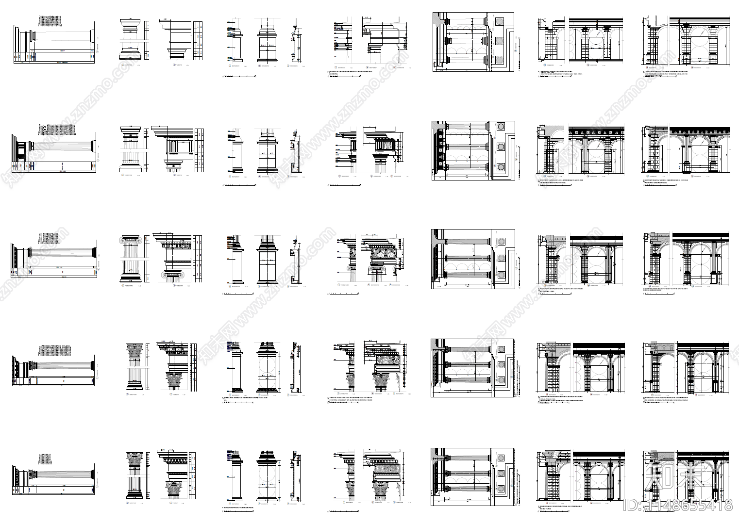 欧式柱式线脚cad施工图下载【ID:1148655418】