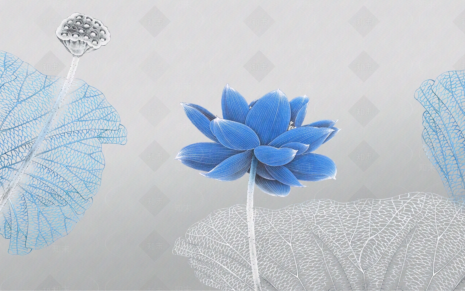 新中式荷花壁纸壁画贴图下载【ID:1148657424】_【知末网贴图库】