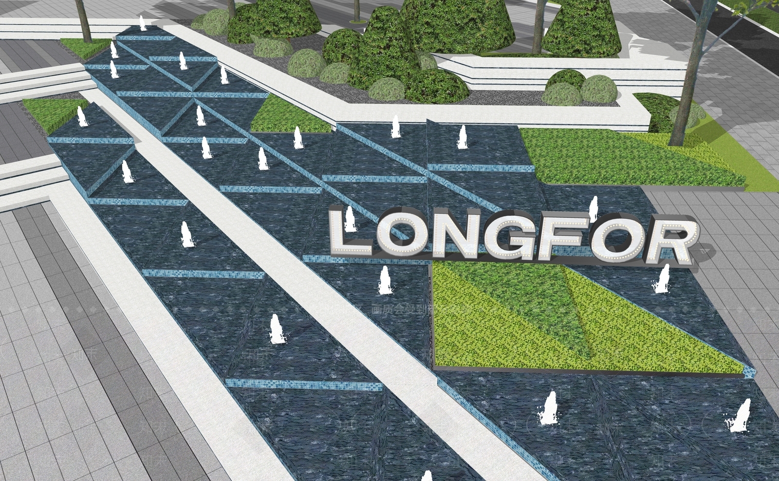 现代喷泉景观SU模型下载【ID:1148659598】