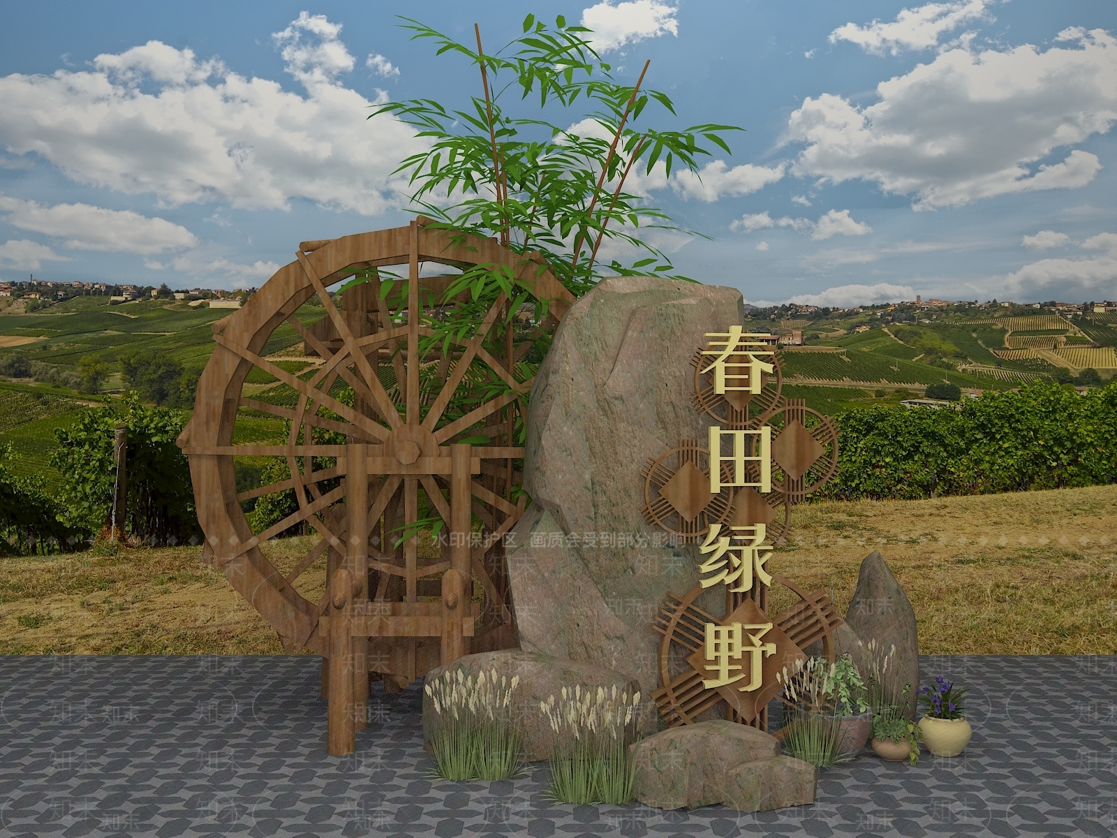 中式农村园林景观小品3D模型下载【ID:1148659962】