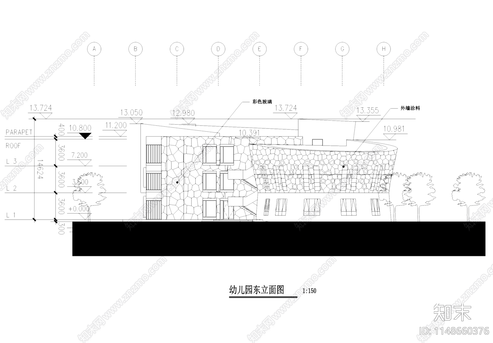 现代百汇花园社区幼儿园建筑cad施工图下载【ID:1148660376】